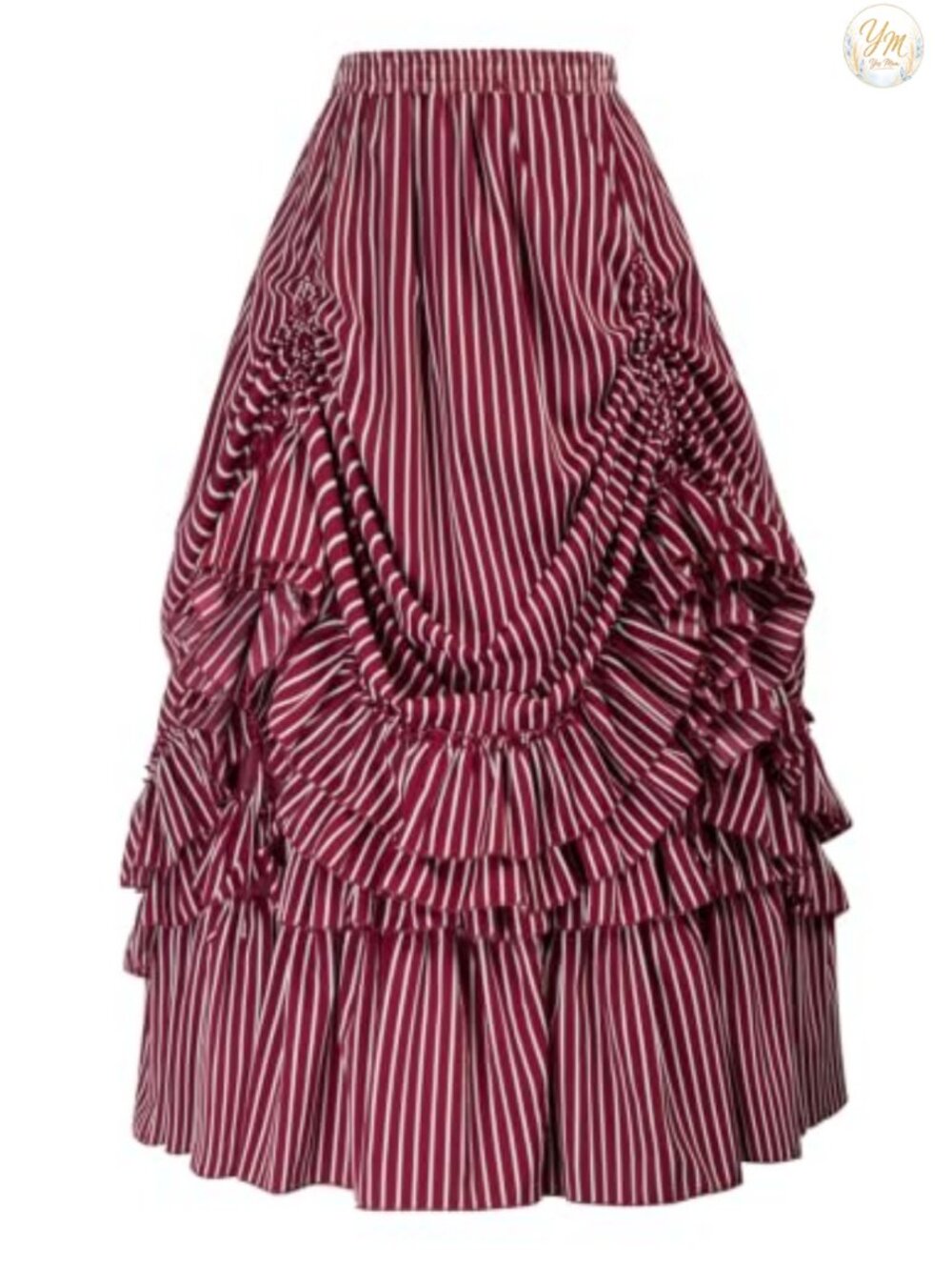 Victorian Gothic Steampunk Skirt Maxi Ruffled High Waist Contrast Stripe
